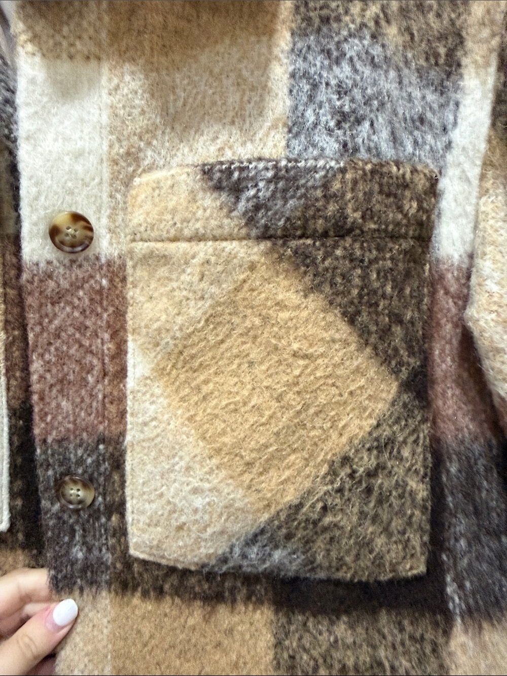 Abercrombie & Fitch Brown and Cream Plaid Wool Blend Shacket - Picture 7 of 10